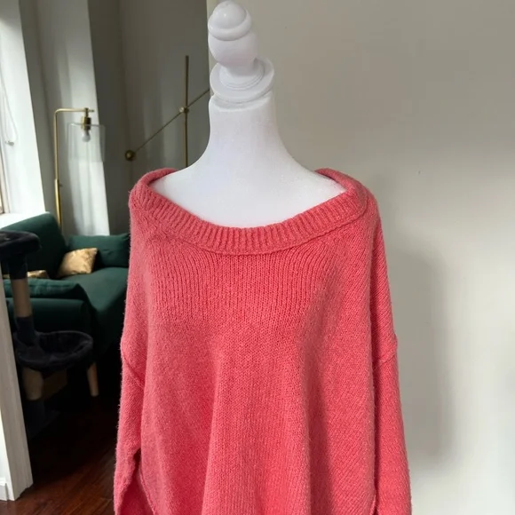 Free People Oversized Off-the-Shoulder Coral Sweater - Picture 11 of 11